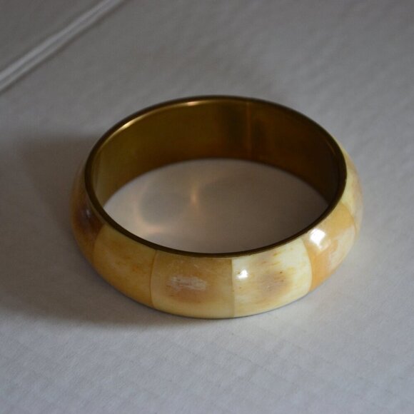 Vtg Thick Bone and Brass Bangle - Picture 3 of 7